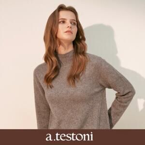 a.testoni Beige Yak Mock Neck Wool Pullover Sweater